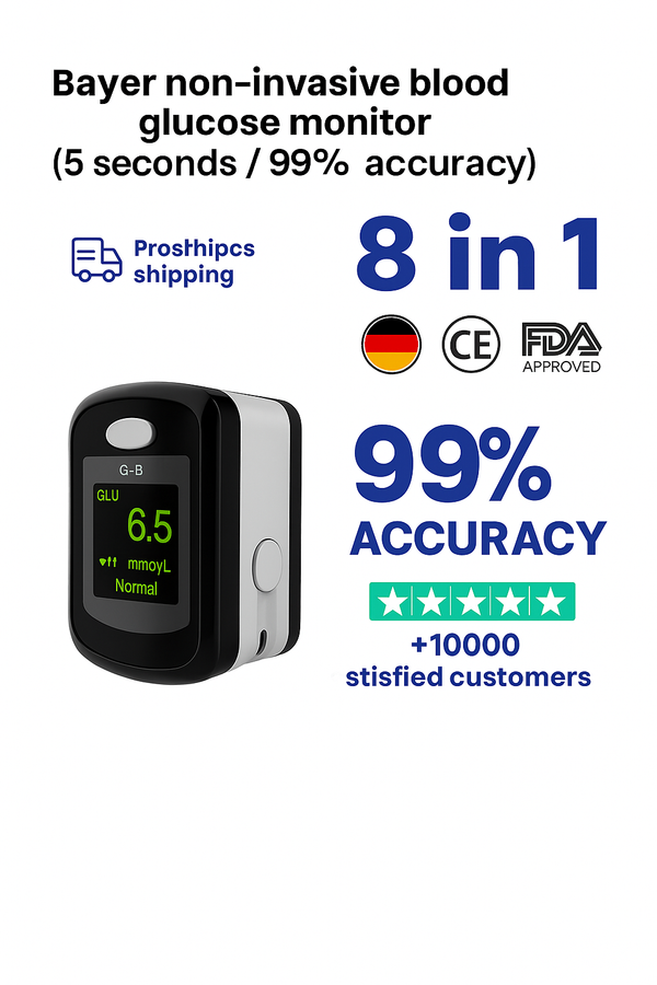 DE LUXE Non-Invasive Blood Glucose Monitor — 5-Second Readout | Bayer - 99% Accuracy 8-1